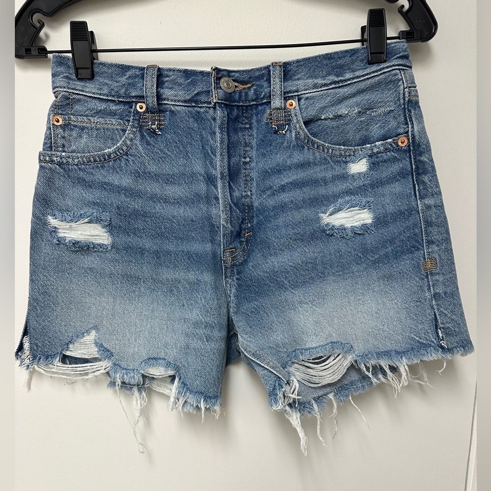 We The Free Blue Distressed Jean Shorts